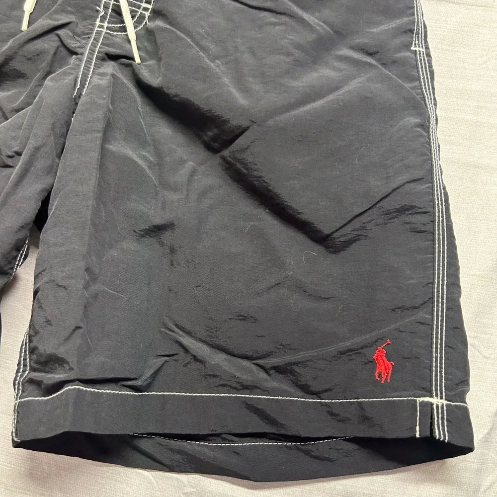 Polo Ralph Lauren Mens Black Cargo Swim Trunks Board Shorts Red Pony Size L